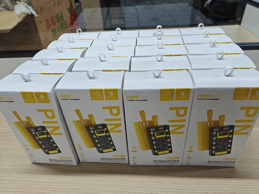 Large Capacity 30000 mAh Power Bank with Integrated Cables And LED light Transparent and Yellow